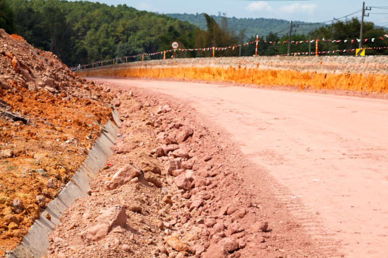 Layer of soil beneath the asphalt road